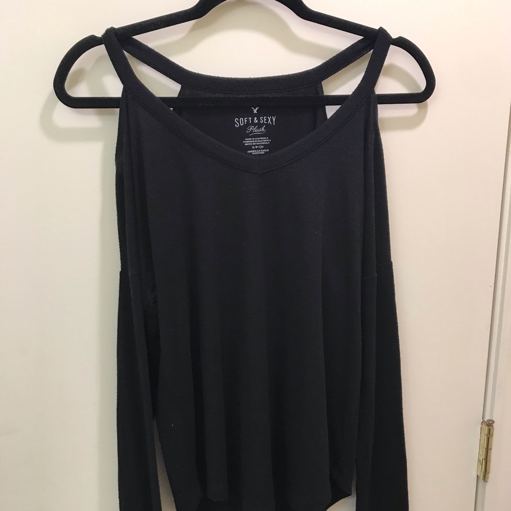 long sleeve cold shoulder black top